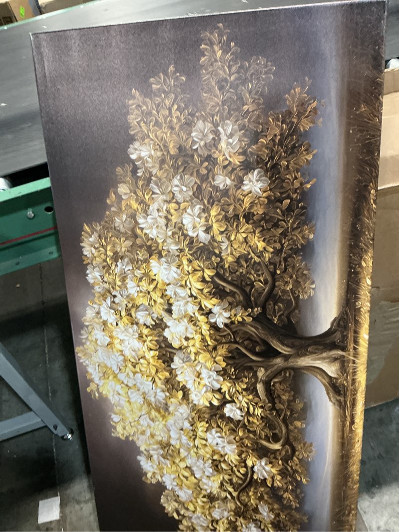 Condition photo showing As Is for DNIEOTU Tree Canvas Wall Art for Living Room, White Flower and Gold Leaves Wall-Decor for Bedroom, Landscape Picture Prints for Hallway Office, Size 48 x 24 Inches Tree-18 47"L x 24"W