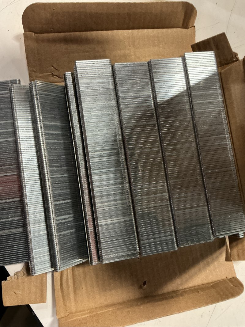 Condition photo showing As Is for 1 in. leg x 7/32 in. 18-gauge crown glue collated steel staples (5,000 per box)