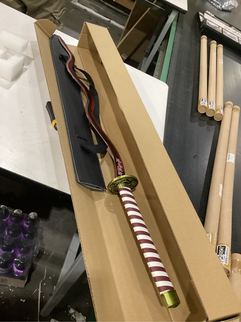 Condition photo showing New/Like New for Sword Valley Demon Series Anime Sword - Slayers Katana?40.9" Length?Anime Original Texture Carbon Steel Blade Carving Symbol?Non-Slip Grip?for Cosplay & Display Iguro Obanai-Red