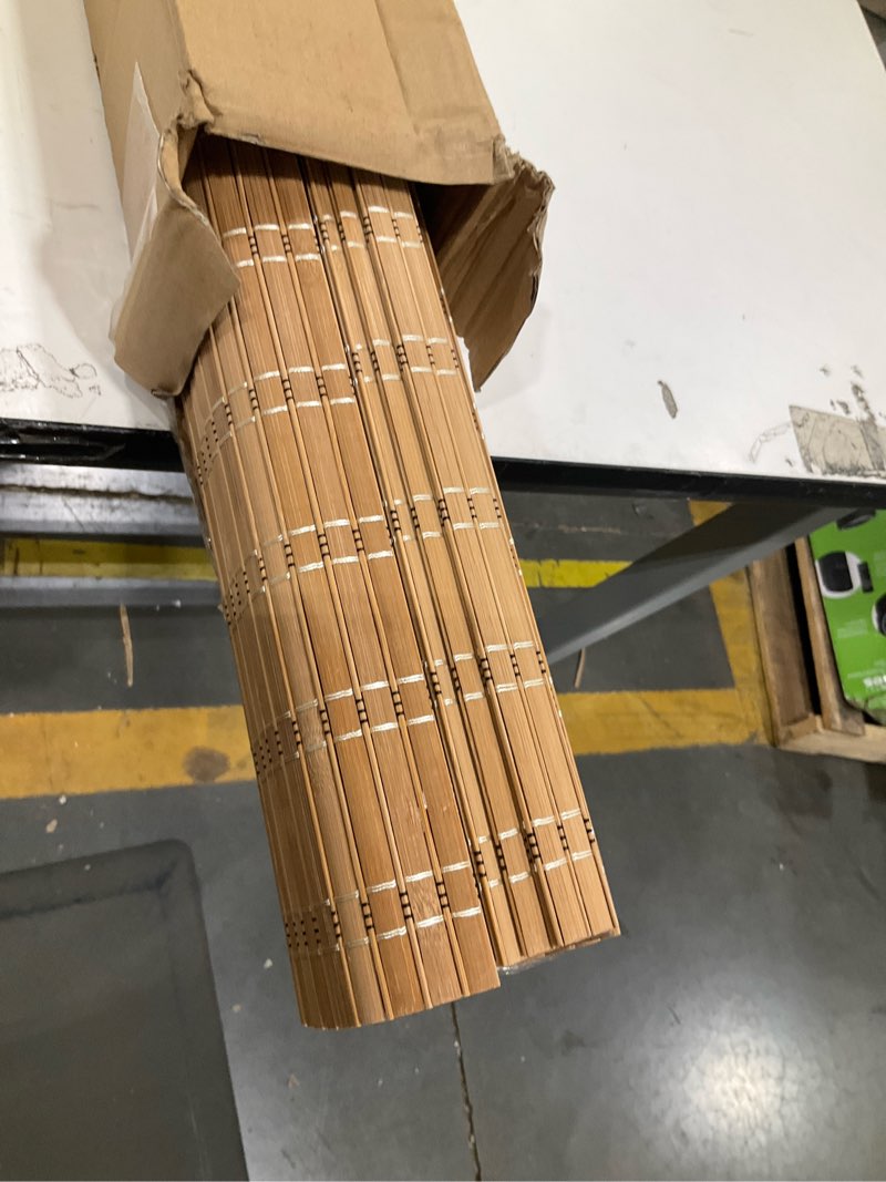 Condition photo showing Good Condition for lazblinds no tools no drill cordless bamboo roman shades, light filtering window treatment, roll up bamboo blinds for windows 30'' w x 64'' h, brown light filtering-brown206 30" w x 64" h