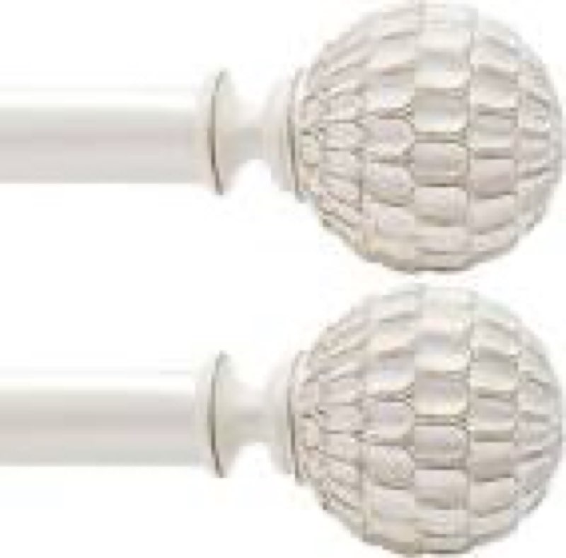 2 pack vintage white boho curtain rod for windows 18 to 64 inch, 1-inch heavy-duty adjustable curtai