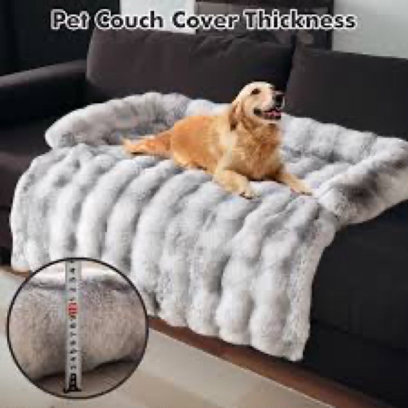 livego fuzzy calming dog sofa bed mat, washable plush couch cover for pets, furniture protector with