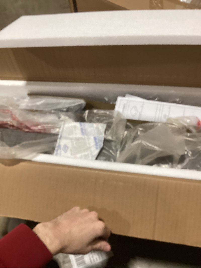 Condition photo showing As Is for Armen Living Channell Mid Century Modern 6 Piece Walnut Wood Dining Table Set with Bench in Charcoal Fabric 6 Piece With Bench Gray and Walnut Wood INCOMPLETE 