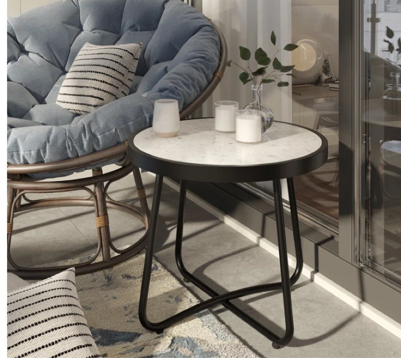 Ebern Designs Steel Patio Side Table, Weather Resistant Outdoor Round End Table