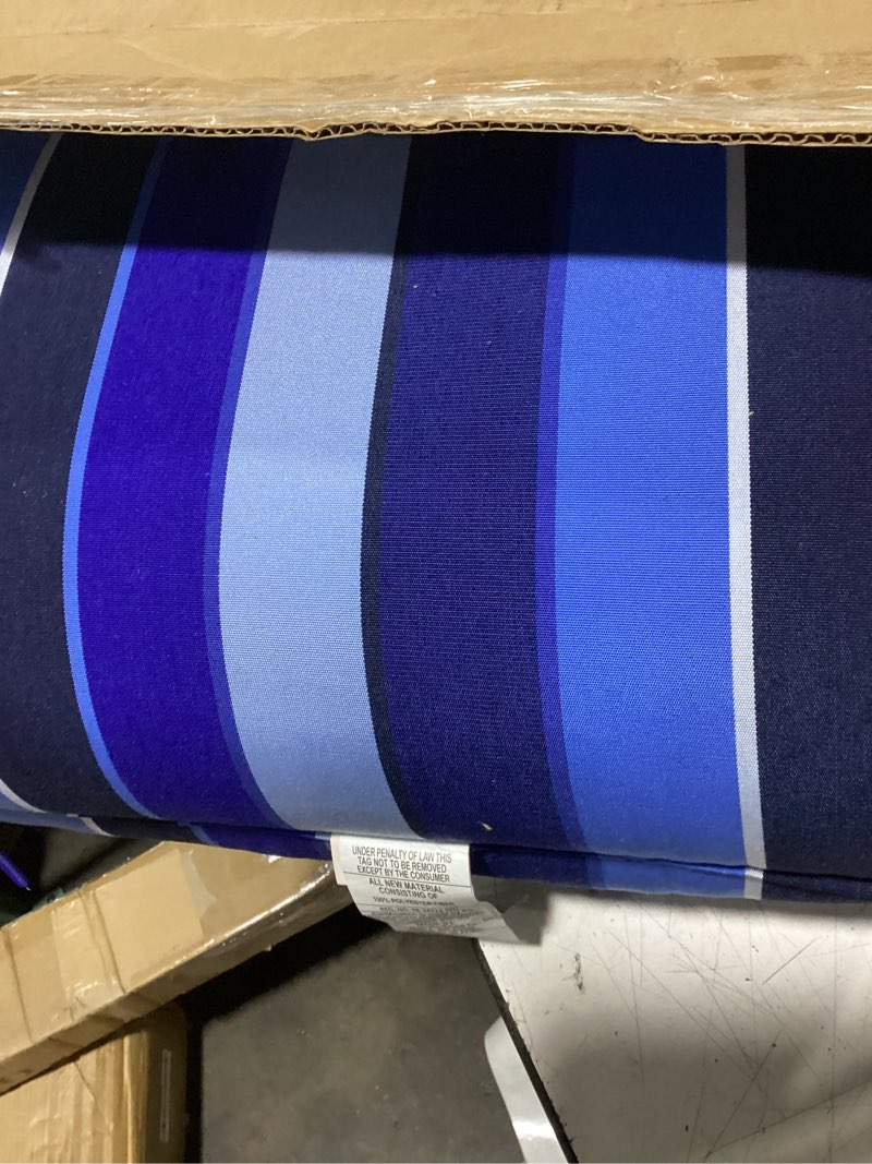 Condition photo showing As Is for rsh decor sunbrella foam chair cushions set of 2 | 18x15x2 | all-weather rectangular cushions for patio furniture | crafted with sunbrella performance fabric | milano cobalt coastal blue stripe milano cobalt coastal blue stripe 18" x 15" x 2"