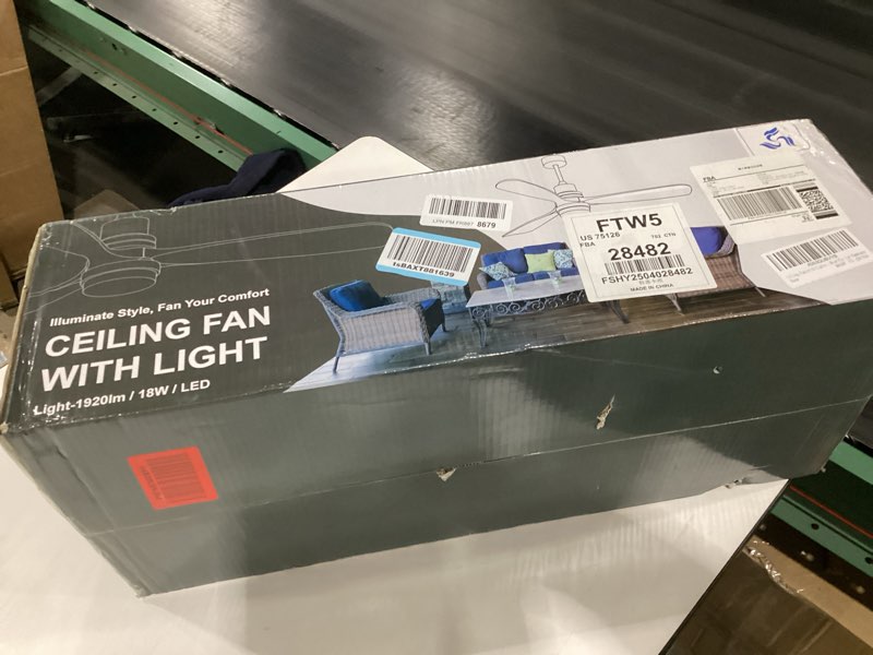 Condition photo showing As Is for Ceiling Fans with Lights and Remote, 52 Inch Outdoor Ceiling Fan for Patios with Light 3 Downrods, 3 Blades Modern Ceiling Fan Noiseless Reversible DC Motor, Wood Fan for Farmhouse Walnut Wood 52 Inch