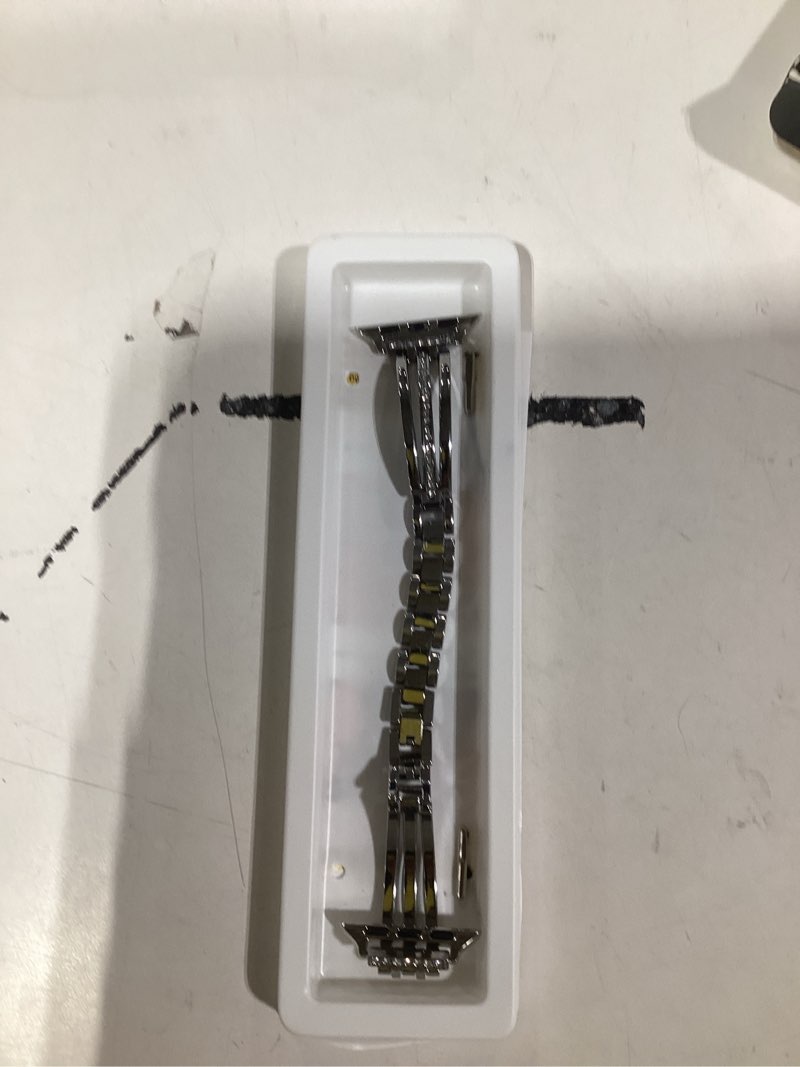 Condition photo showing Good Condition for AIRSPO Slim Gold Band Compatible with Apple Watch 38mm 40mm 41mm 42mm 44mm 45mm 46mm Women Thin Metal Strap Dressy Jewelry Bracelet with Bling Diamond for iWatch Bands Series 11 10 9 8 7 6 5 4 3 SE Silver 38mm/40mm/41mm/42mm(Series 10)