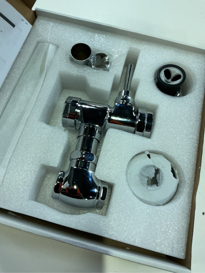Condition photo showing Good Condition for standard exposed manual water closet flushometer, 0.8 gpf manual flush valve, top spud fixture connection, copper diaphragm valve, corrosion-resistant, polished chrome finish