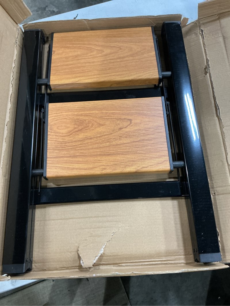 Condition photo showing Good Condition for 2 step ladder, anti-slip and lightweight foldable step ladder for adults & kids to use in kitchen,closet and library,300lbs(black+woodgrain) black+woodgrain 2 step