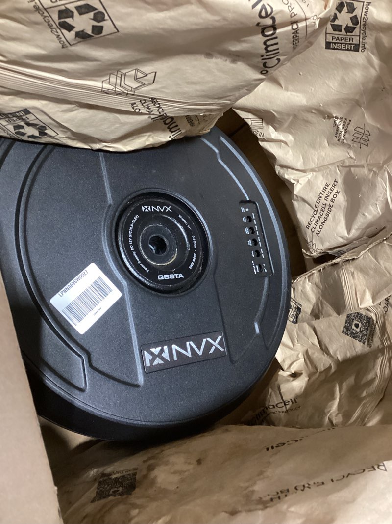 Condition photo showing As Is for nvx qbsta 900w max (300w rms) 11" powered spare tire subwoofer box with built-in amp and remote bass knob, easy to install in cars 300w rms 11" spare tire