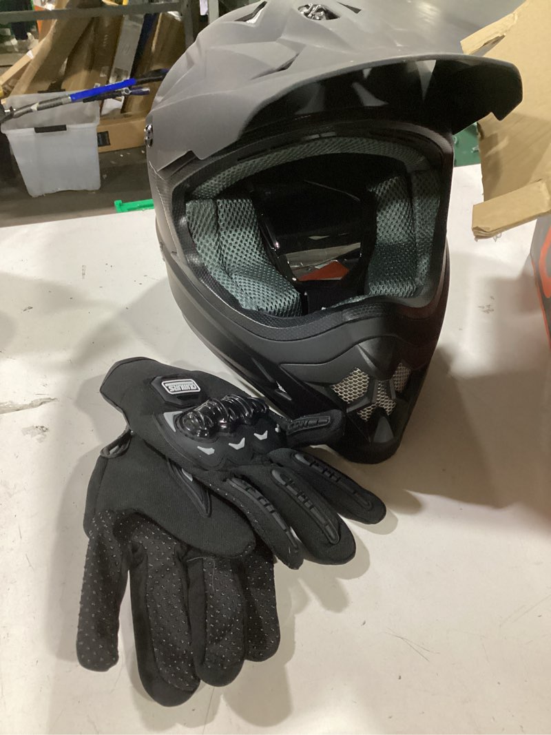 Condition photo showing Good Condition for adult atv dirt bike helmet with goggles gloves & mask quick release buckle adjustable sun visor motorcycle adult helmet off-road motocross downhill moped mx for unisex-adult matte black medium