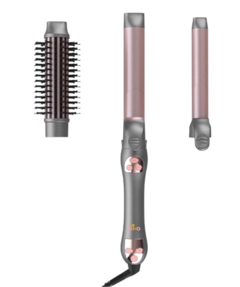 3 in 1 interchangeable automatic rotating curling iron & thermal brush set, (1''-1.25'') curling iro