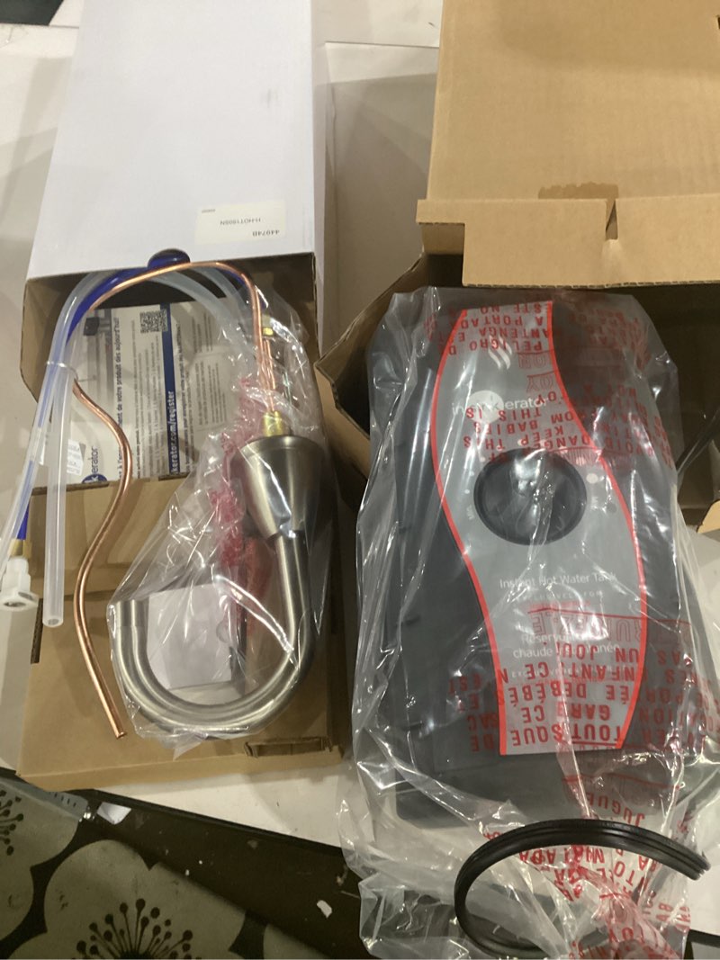 Condition photo showing New/Like New for not tested**** insinkerator h-hot150sn-ss instant hot water dispenser system with stainless steel tank, satin nickel