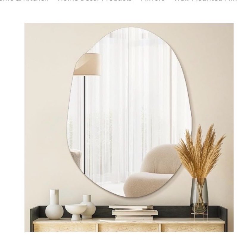 Irregular Asymmetrical Wall Mirror for Living Room Bathroom Entryway, Modern Decorative Mirror Hanging (Hook Style, 24'' x 18'')