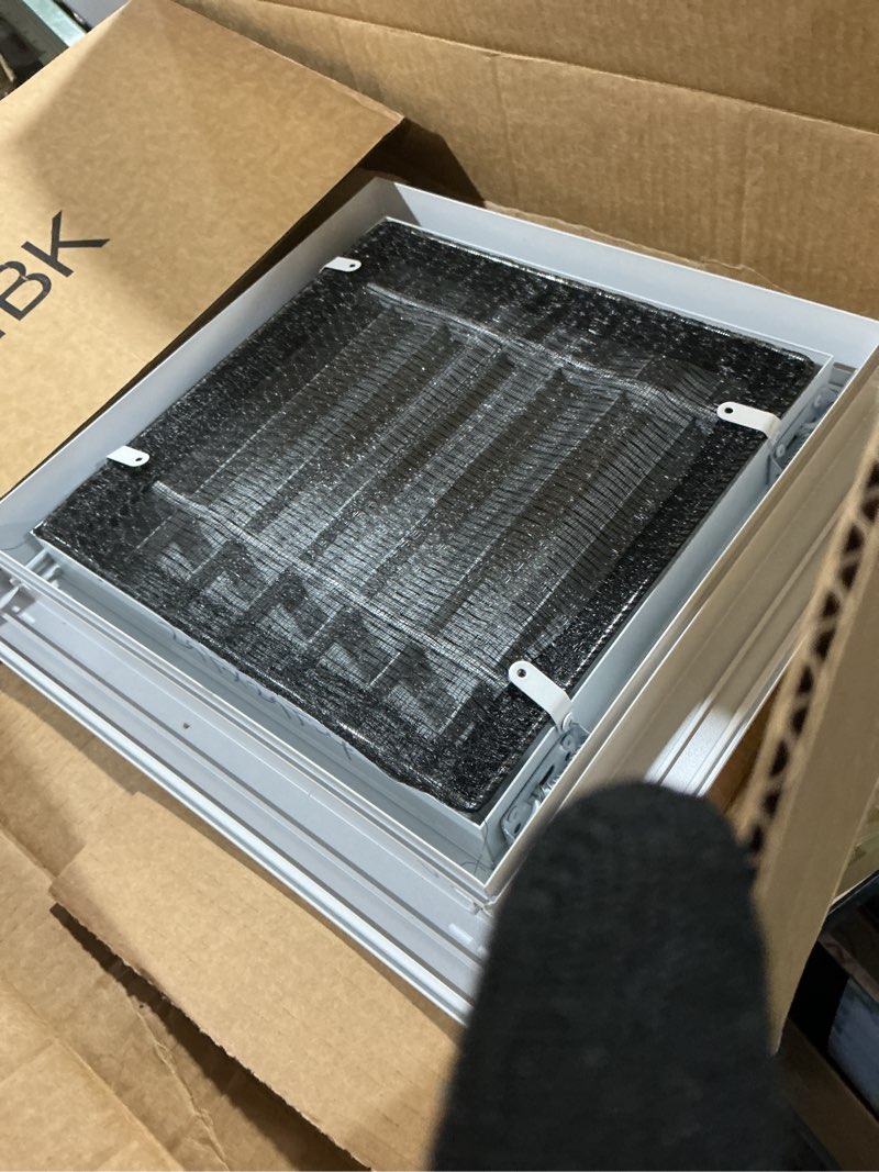 Condition photo showing Good Condition for PATIKIL 12" x 12" Aluminum Return Grille, Return Air Vent Cover Linear Bar Removable Grille with Mesh Filter for Sidewall Wall Ceiling Floor HVAC System, White 12 x 12 Inch