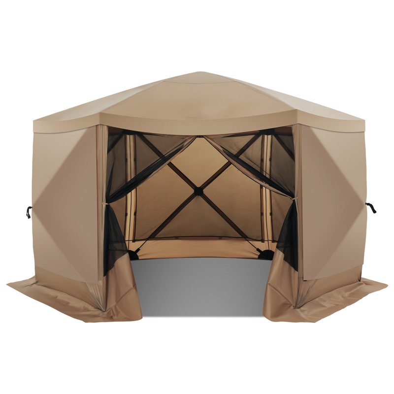 12x12 Pop Up Canopy Gazebo, Outdoor Canopy Tent Screen House with 6 sidewalls and Netting for Camping, Waterproof, UV Resistant, Ez Set-up Party Tent with Carrying Bag and Ground Stakes