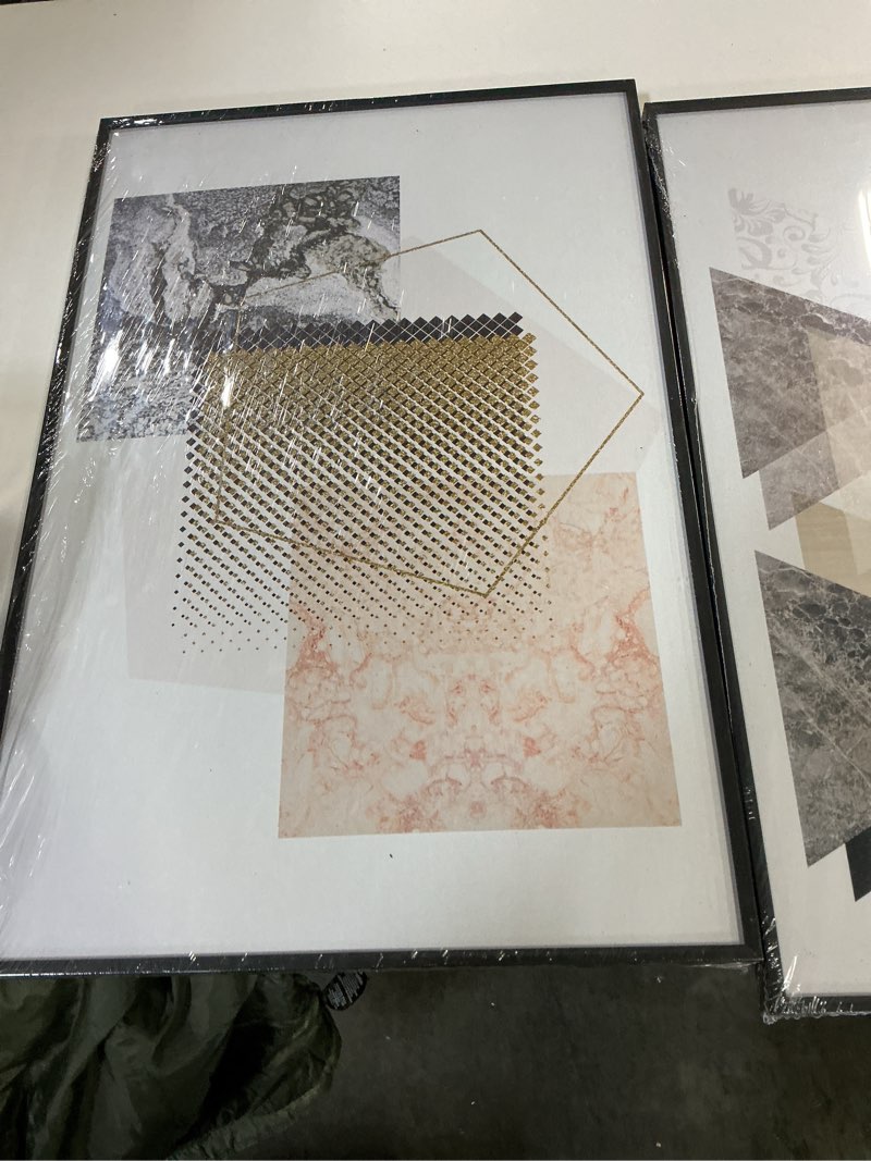 Condition photo showing Good Condition for Canvas Print Wall Art Set Textured Circles & Squares & Gold Polygons Abstract Shapes Illustrations Modern Art Alternative Cool for Living Room, Bedroom, Office - 16"x24"x3-24"x36"x3 White