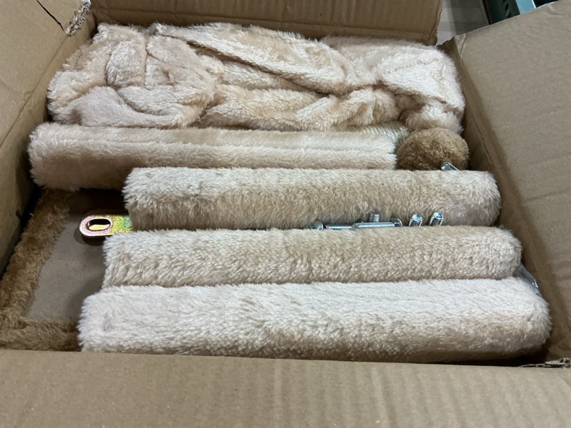 Condition photo showing As Is for 3-in-1 pet stairs for cats for high bed, adjustable dog steps, modular 3-tier, cushioned steps & cat condo, adjustable entrance, dangling ball, for kittens, senior cats (beige, medium) beige 3 medium