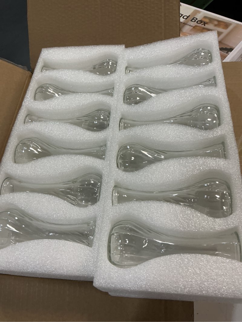 Condition photo showing Good Condition for sandraheer glass bud vases in bulk set of 24, small glass vases for flowers mini clear bud vases for centerpieces vintage vases for wedding home table decorations clear-24 pcs