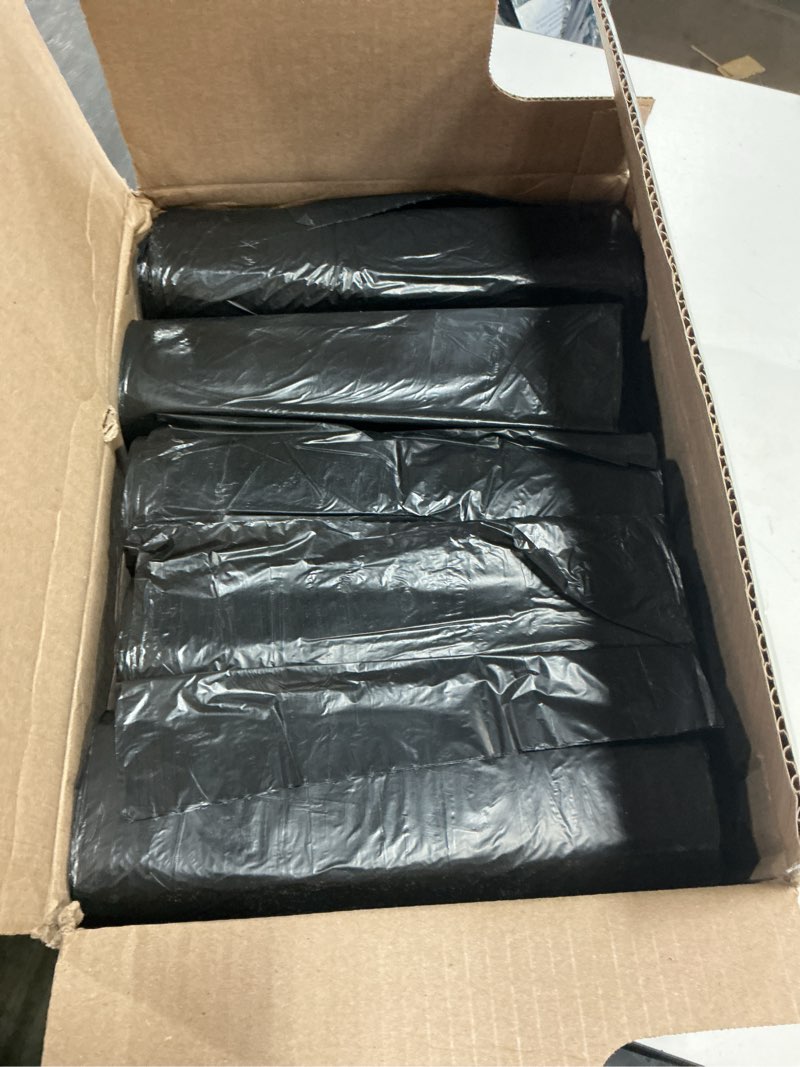 Condition photo showing New/Like New for aluf plastics high density trash bags, 45 gallon, 250 count, 16 micron (eq), 40" x 48", black, for bathroom, office, industrial, commercial, janitorial, municipal, recycling black 45 gal, 16 micron equiv, 250 count