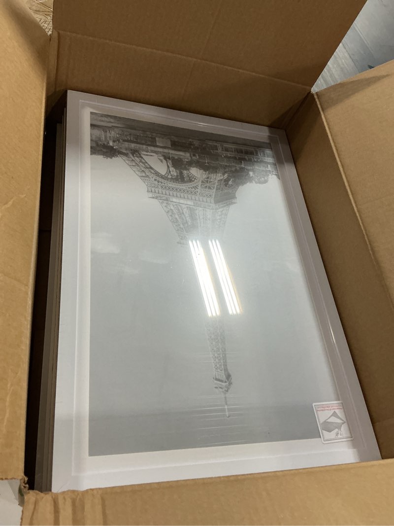Condition photo showing New/Like New for upsimples 12x18 picture frame set of 5, display pictures 11x17 with mat or 12 x 18 without, wall gallery poster frames, white white 12x18