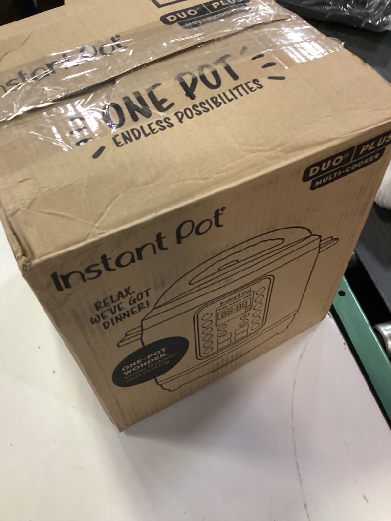 Condition photo showing New/Like New for instant pot duo plus 9-in-1 multicooker, pressure cooker, slow cook, rice maker, steamer, sauté, yogurt, warmer & sterilizer, includes app with over 800 recipes, stainless steel, 6 quarts