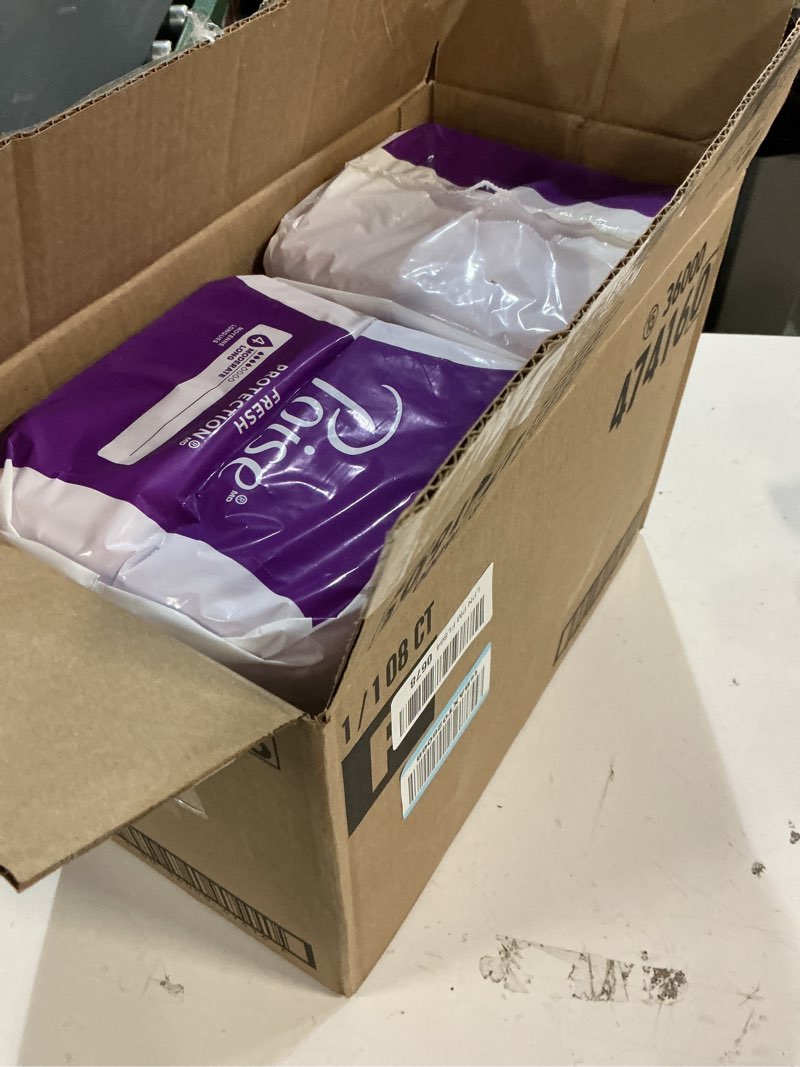 Condition photo showing New/Like New for poise incontinence & postpartum pads for bladder leaks, 4 drop moderate absorbency, long length, 108 count, packaging may vary long 108