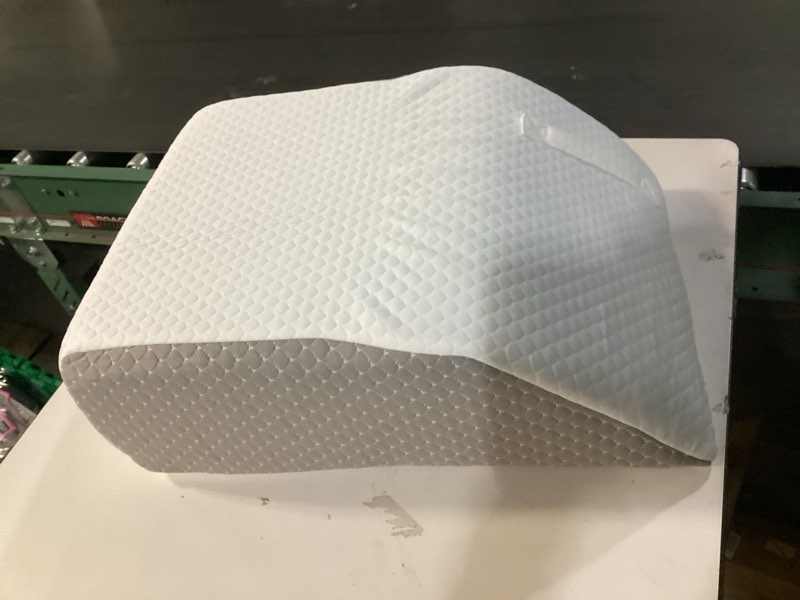 Condition photo showing Good Condition for Leg Pillow Elevation Blood Circulation, Leg Wedge for Elevation for Swelling, Leg Elevating Pillow for After Surgery, Memory Foam Foot Knee Pillow for Back Sleeping 23.6×16.8×8 Inch White/Grey 23.6*16.8*8 Inch White/Grey