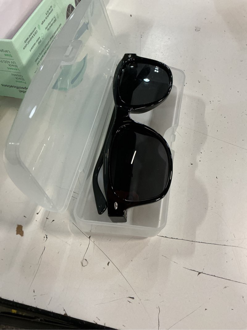 Condition photo showing As Is for bluetooth smart sunglasses - shiny black with black polarized lens (large)