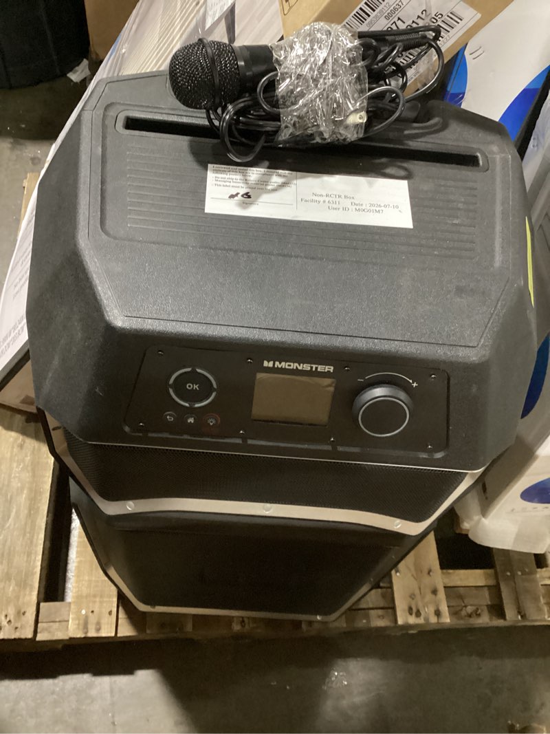 Condition photo showing As Is for new! monster rock'n roller x bluetooth speaker with 12 hours of battery life and ipx4 weather-resistant