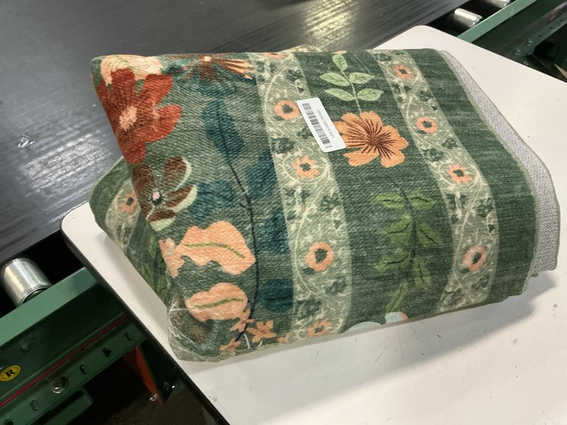 Condition photo showing Good Condition for deerly green floral area rug 5x7 vintage boho washable non-slip living room carpet soft low pile thin bedroom floor mat indoor home decor for dining room playroom nursery farmhouse, green/multi green & multi 5' x 7' (rectangular)