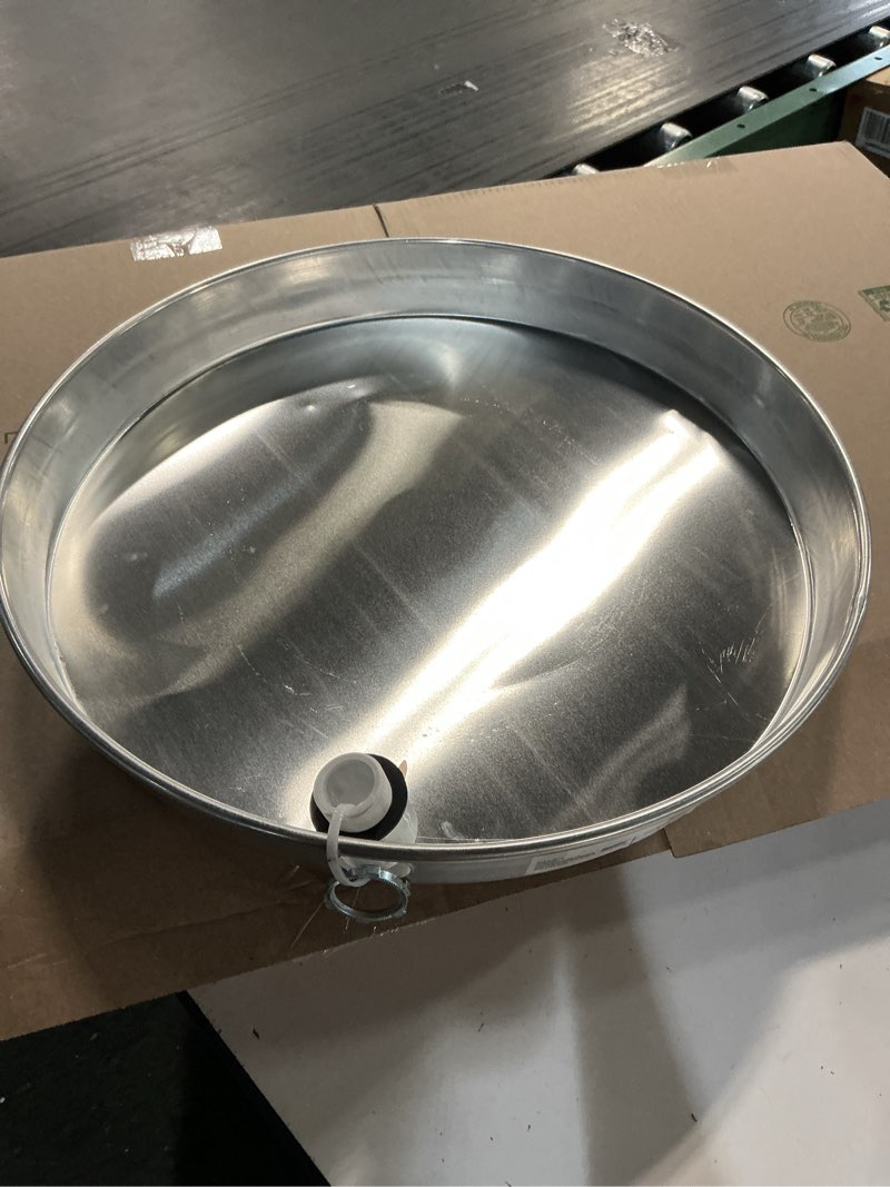 Condition photo showing Good Condition for oatey 34079 aluminum pan with 1-inch pvc fitting and pre-cut side opening, 18-inch, white/aluminum 18 inch