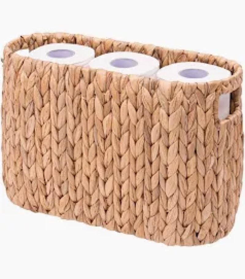 minhkust wicker toilet paper storage holder with built-in handles, toilet paper holder for up to 6 m