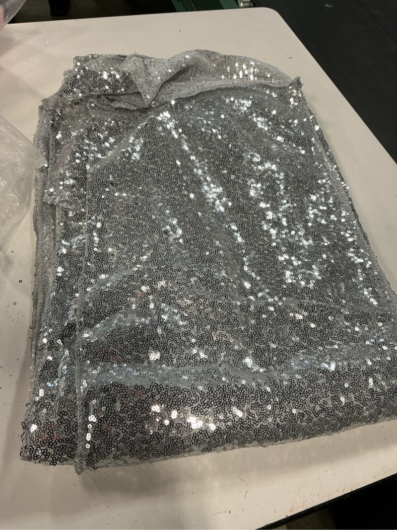 Condition photo showing Good Condition for 10 packs 12 x 72 inches silver sequin table runner, glitter runner for birthday party supplies wedding holiday celebration baby shower engagement anniversary decor 12"x72" 10pcs silver
