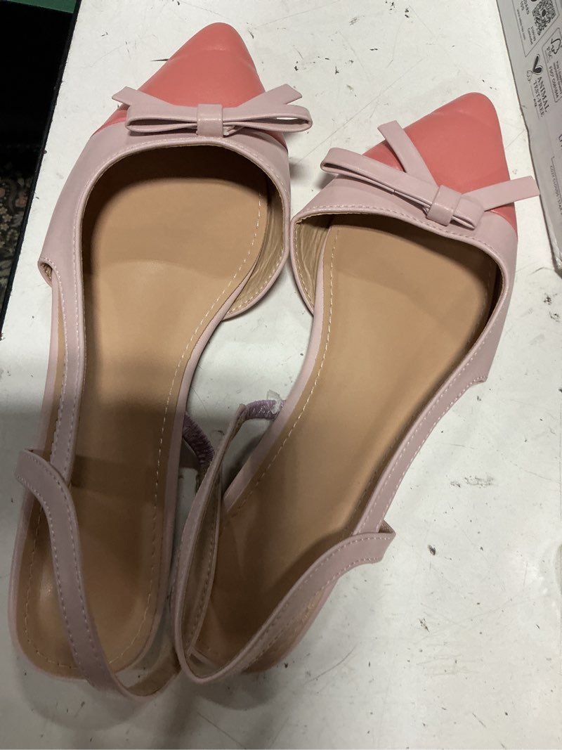 Condition photo showing As Is for oyoangle women's color block bow pointed toe slingback flat sandals work office dressy shoes 9.5 pink