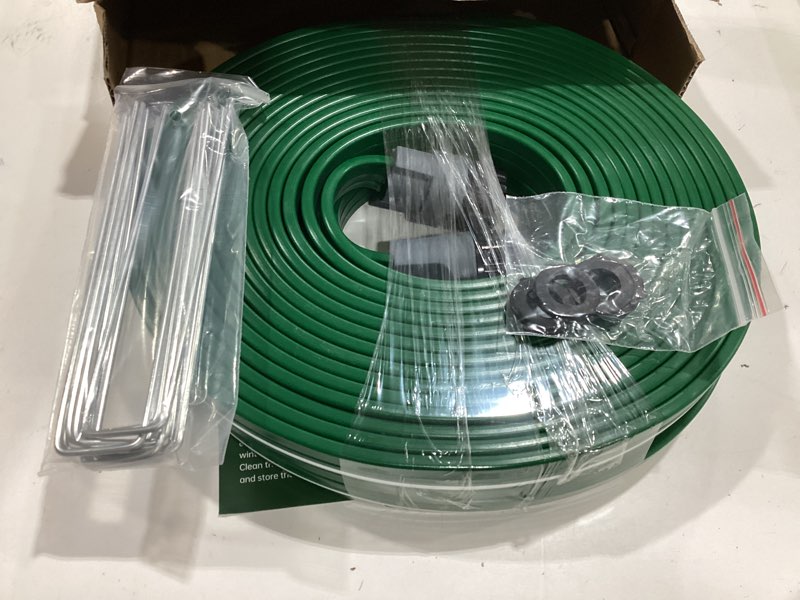 Condition photo showing Good Condition for jin&bao sprinkler hose with holes 50ft, heavy duty watering garden hose, high-efficiency sprinklers system for lawn and garden with staples 50 ft