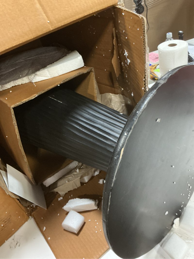 Condition photo showing Good Condition for Jai Black Wood Side Table – 15.25” Round End Table – Modern Ribbed Accent Table for Living Room, Bedroom, Bedside Storage – Contemporary Mango Wood Small Space Furniture