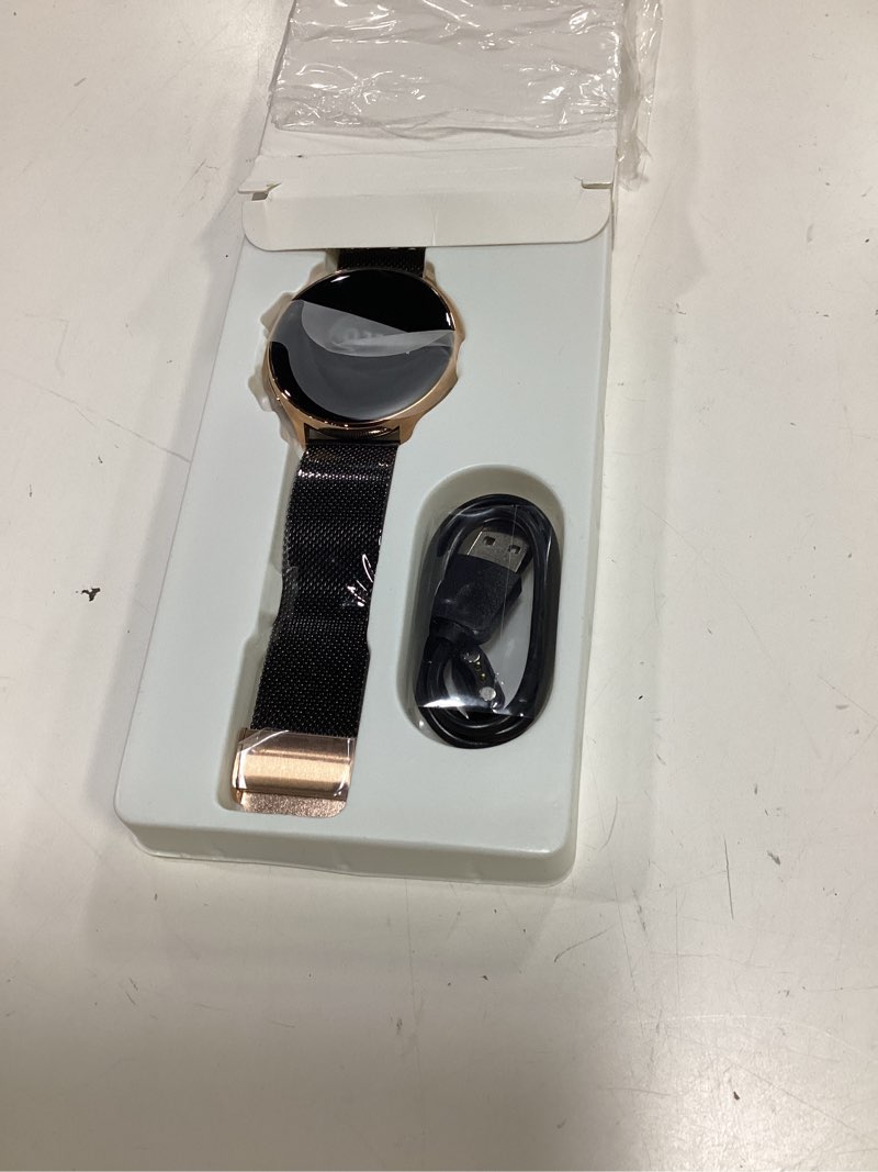 Condition photo showing New/Like New for smart watches for women, 1.39" fitness tracker with heart rate, spo2, blood pressure, sleep monitor, make & answer calls, 110+ sport modes, compatible with iphone & android (black gold)