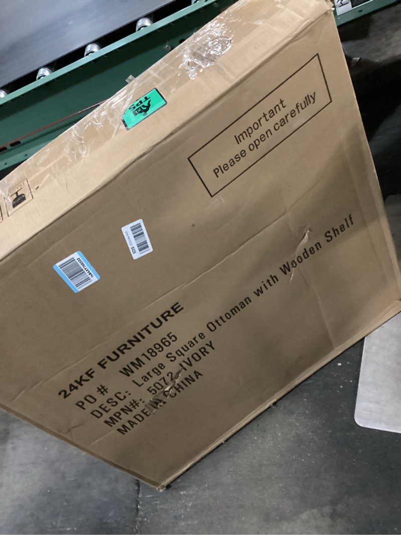 Condition photo showing New/Like New for 24KF Large Square Upholstered Tufted Linen Ottoman Coffee Table, Large Footrest Ottoman with Solid Wood Shelf-Ivory