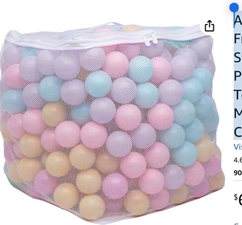 amazon basics bpa-free ball pit balls with storage bag, crush-proof plastic for toddlers kids 12+ months play, 6 pastel colors, pack of 400
