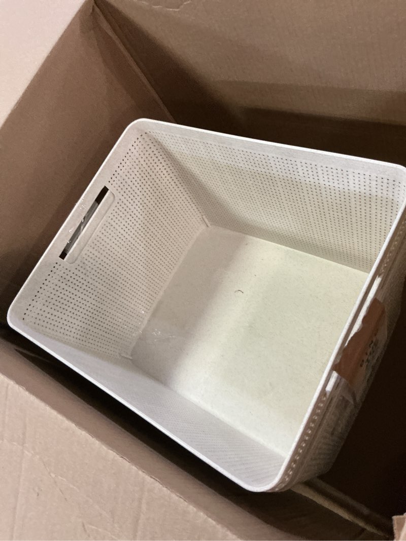Condition photo showing Good Condition for bino woven plastic basket | large (natural), 3-pack | the jute collection | home organization, space-saving storage, stylish design | plastic storage basket natural 3pk- l