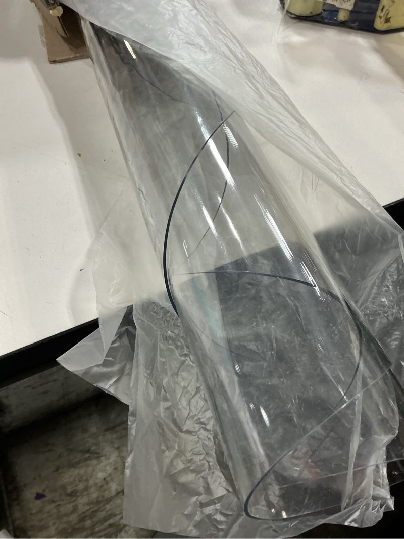 Condition photo showing As Is for Clear Round Table Cover Protector 46 Inch, 1.5mm Transparent Plastic Table Protector Waterproof, Anti-Scratch Clear Desk Mat for Office Desktop Dresser Dining Table, FDA Compliant Clear 1.5mm Round 46'' x 46''