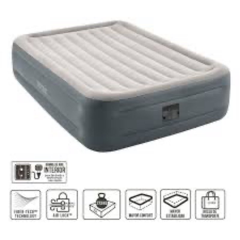 Intex 64417ED 22in Queen Dura-Beam Comfort Plush High-Rise Inflatable Air Mattress with Built in Pump for Travel and Camping, 600lb Weight Capacity