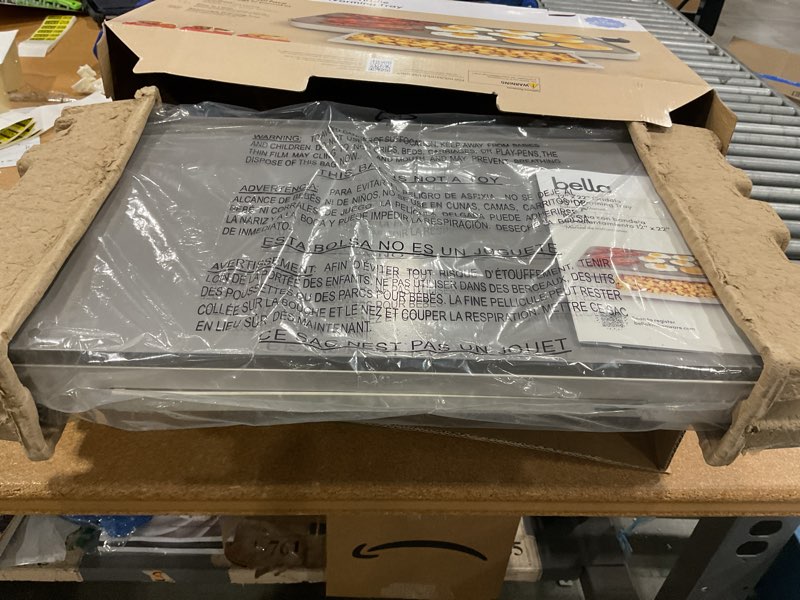 Condition photo showing New/Like New for bella 12" x 22" electric griddle with warming tray, evergood™ ceramic nonstick coating & removable temperature probe, dishwasher-safe drip tray & cool touch handles, 1500 watt, oatmilk 12" x 22" oatmilk + tray