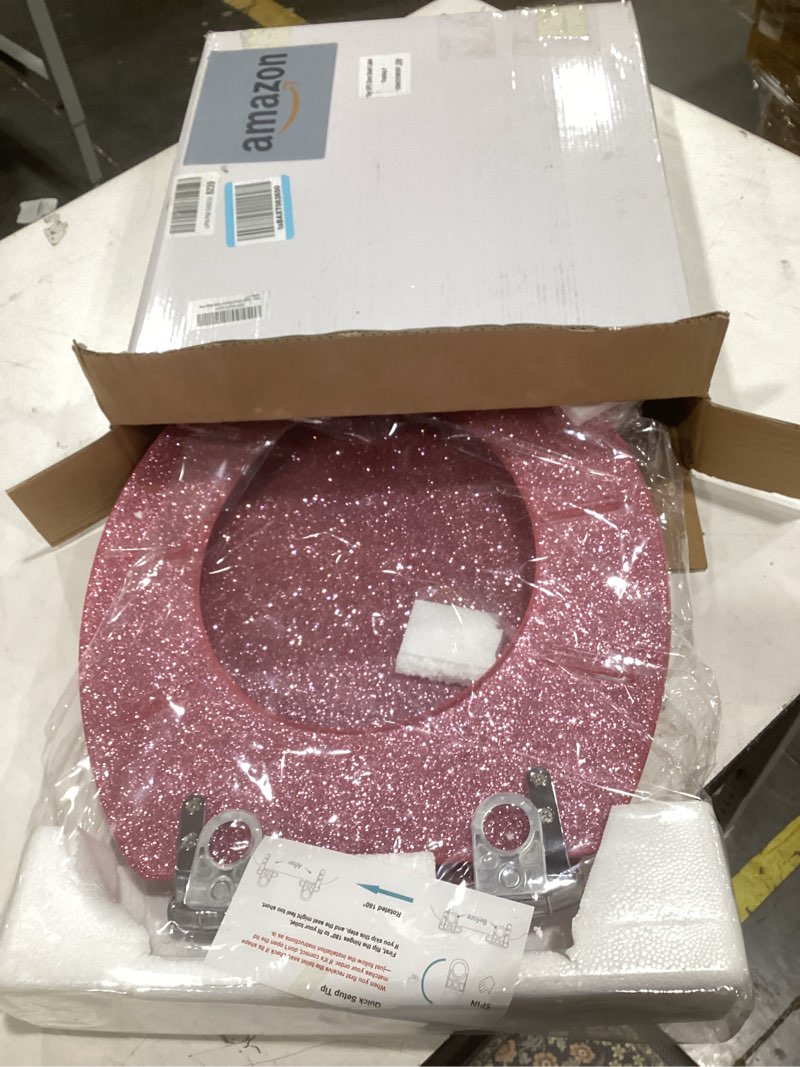 Condition photo showing Good Condition for angol shiold round resin toilet seat glitter pink soft close quick release adjustable metal hinge easy to install also easy to clean decorative acrylic seats (17 inch, pink glitter, ugraded hinge)