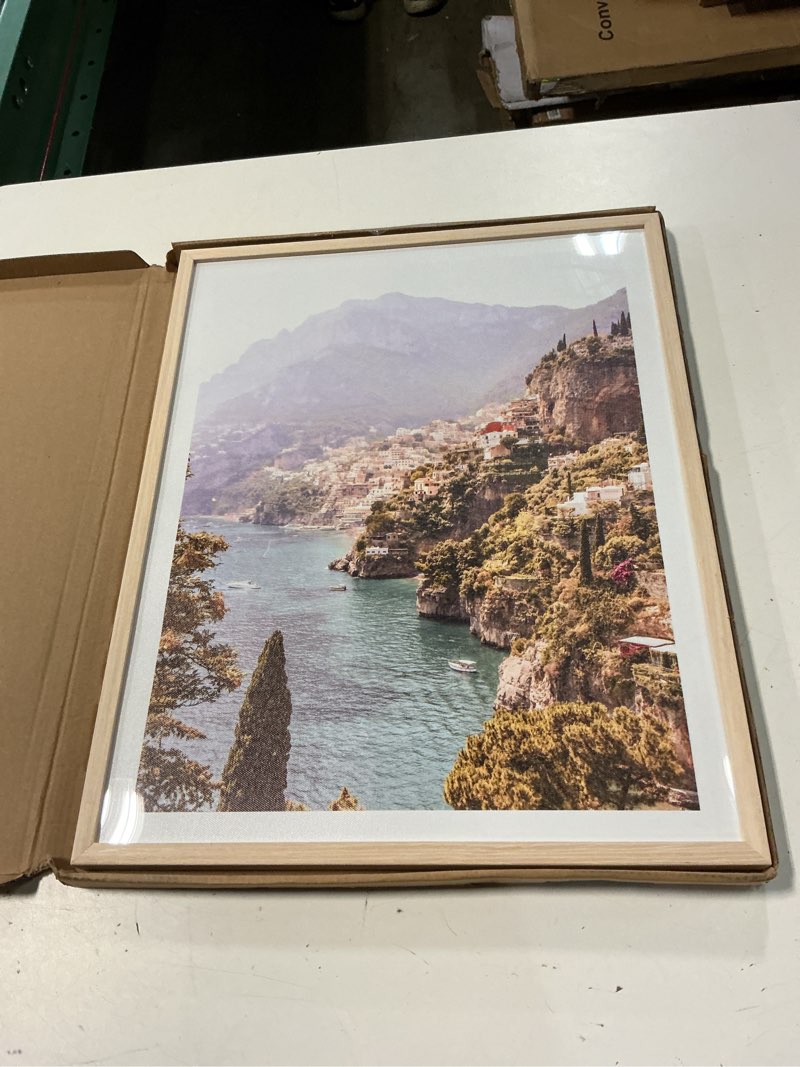 Condition photo showing Good Condition for kissfox oak wood framed wall art coastal wall decor beach canvas art flower pictures landscape paintings travel posters aesthetic artwork for bedroom office living room amalfi coast 2 framed 16x20 wood