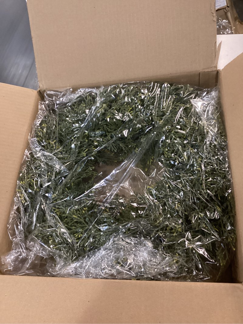 Condition photo showing Good Condition for Admired By Nature 20" Inches Faux Cedar Wreath with Berry Holiday Christmas Wreath for Front Door Home Decor, Wall Christmas Décor Indoor Outdoor Christmas Decorations, Cemetery Wreaths, Green-Berry
