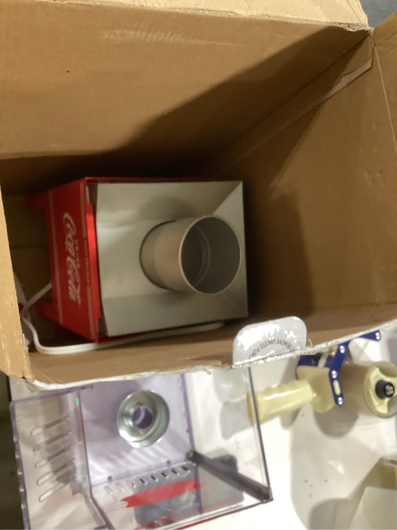 Condition photo showing Good Condition for nostalgia vintage coca-cola hot-air popcorn maker machine - makes up to 12 cups - oil-free - healthier popcorn - classic stand-up cart with wheels - includes kernel measuring cup - white & red hot air vintage coke red