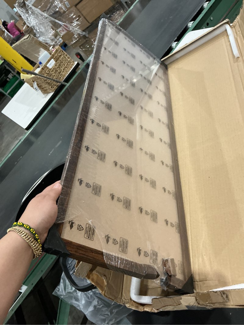 Condition photo showing New/Like New for hliwegns dark brown 13x39 frame -single frame - rustic woodgrain 13 x 39 poster frame with plexiglass for wall gallery display, 13x39 picture frame for puzzles, artwork, photos and posters brown 13x39 in