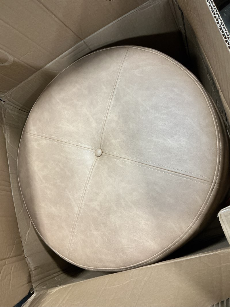 Condition photo showing Good Condition for homepop large leatherette storage ottoman - sand faux leather